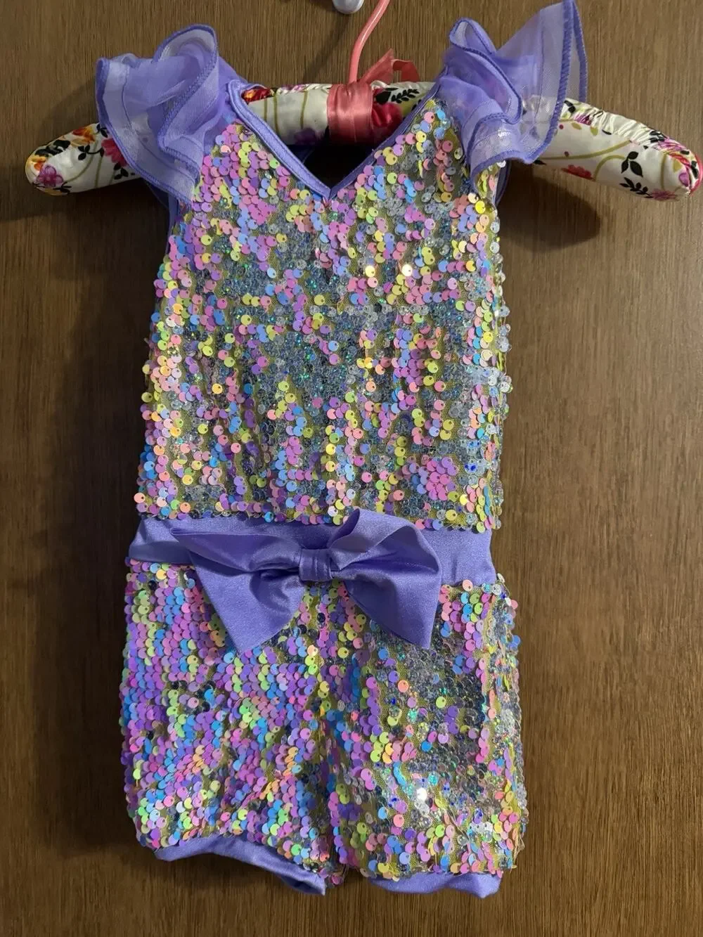 Weissman DC Classics Medley Sequined Dance Costume multicolor bow purple sz XSC
